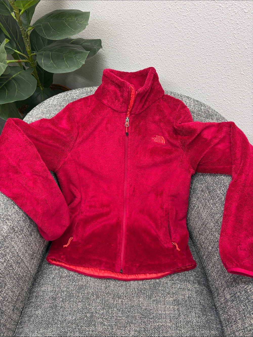 The North Face Pink Magenta Furry Fleece Full Zip Pockets size Small VGUC